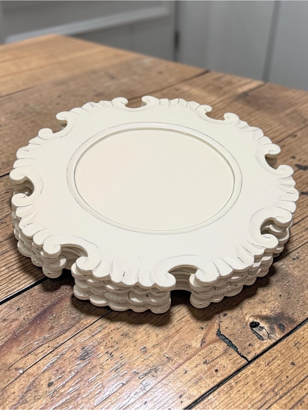 Pier 1 Cream Ornate Round Charger Plates Set of Four